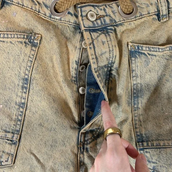 We The Free Moxie Low Slung Pull On Barrel Jeans Acid Wash 30L Fits 36x28 Y2K - Picture 2 of 8